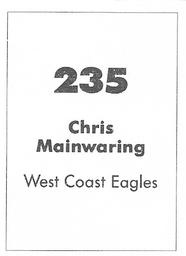 1990 Select AFL Stickers #235 Chris Mainwaring Back